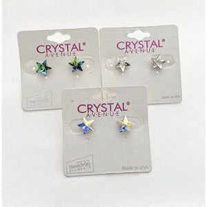 NWT Se of 3 x 10mm Swarovski Crystal Star Studs Iridescent Blue Clear Celestial